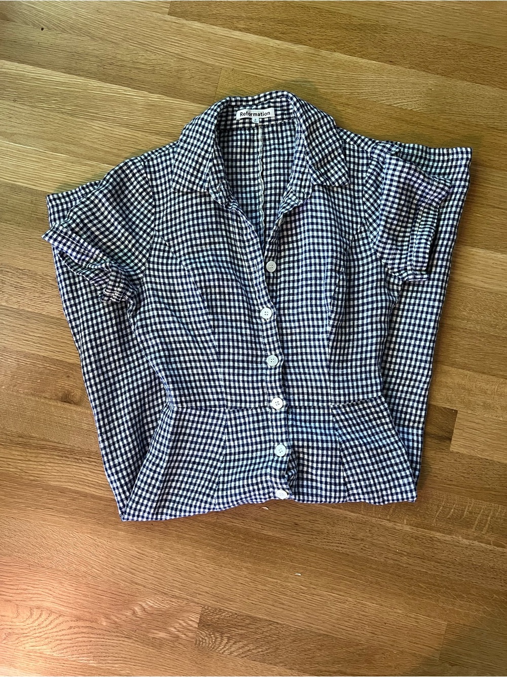 Reformation Marianne Gingham Midi Dress Navy White Size 0 Like New - Picture 2 of 6